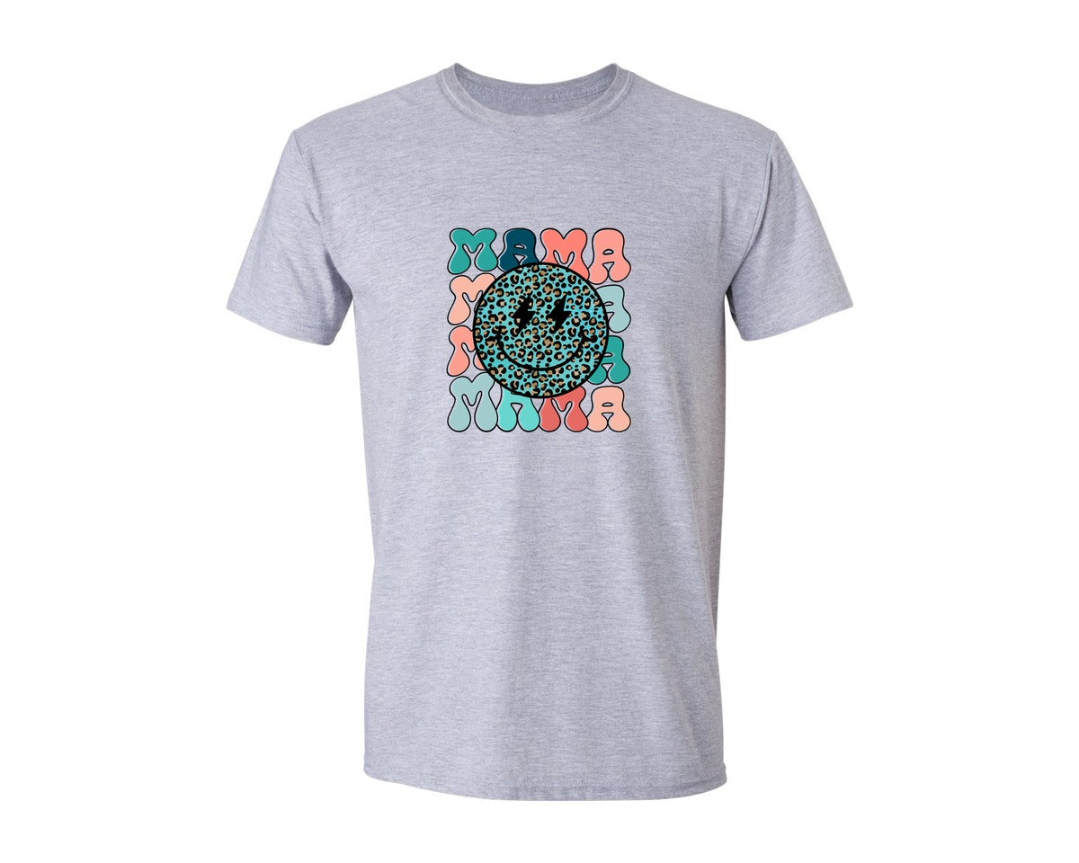 brand:Generic|color:Sports Grey / Athletic Heather|Retro Leopard Mama Mothers Day Graphic T-Shirt