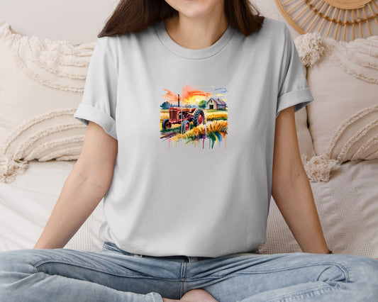 Vintage Watercolor Farm Tractor Graphic T-Shirt