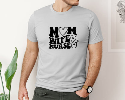brand:Bella Canvas|color:Sports Grey / Athletic Heather|Mom Wife Nurse Wavy Graphic T-Shirt
