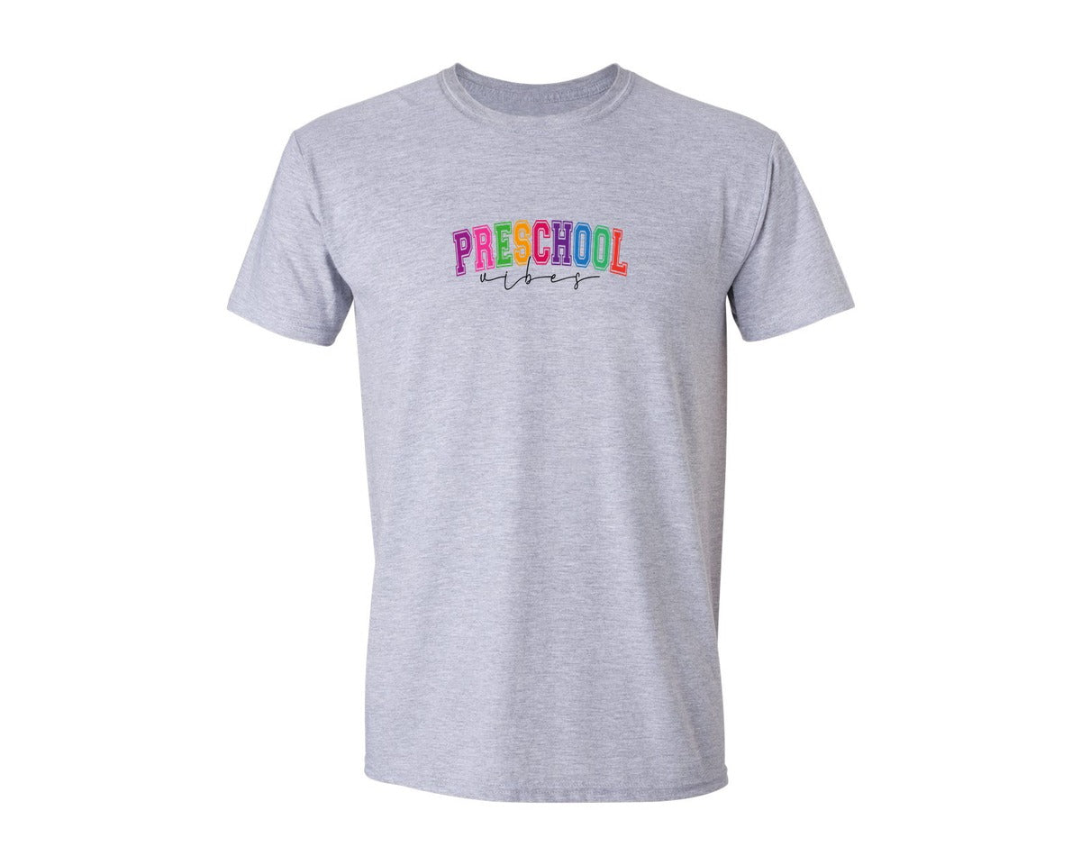 brand:Generic|color:Sports Grey / Athletic Heather|Preschool Vibes Retro Teacher 2 Graphic T-Shirt