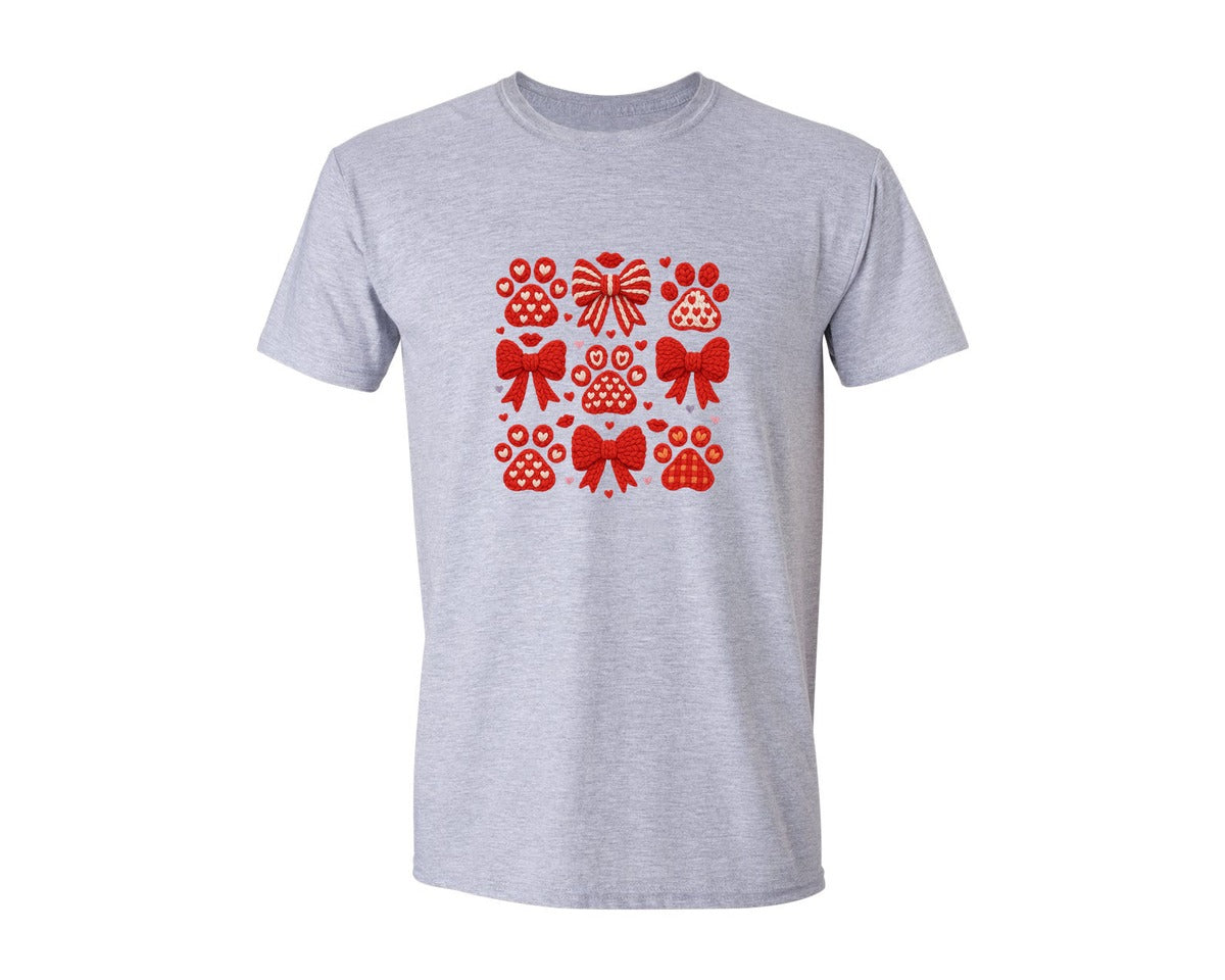 brand:Generic|color:Sports Grey / Athletic Heather|Crochet Dog Valentine Coquette Graphic T-Shirt