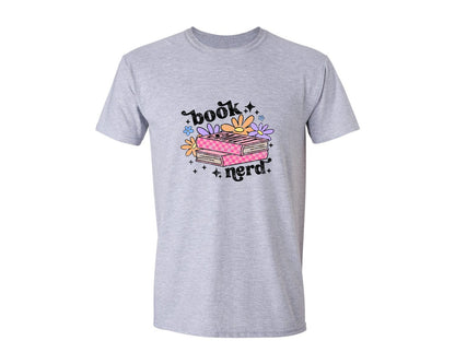 brand:Generic|color:Sports Grey / Athletic Heather|Book Nerd Distressed Graphic T-Shirt