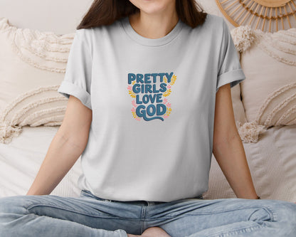 brand:Bella Canvas|color:Sports Grey / Athletic Heather|Pretty Girls Love God Christian 3 Graphic T-Shirt