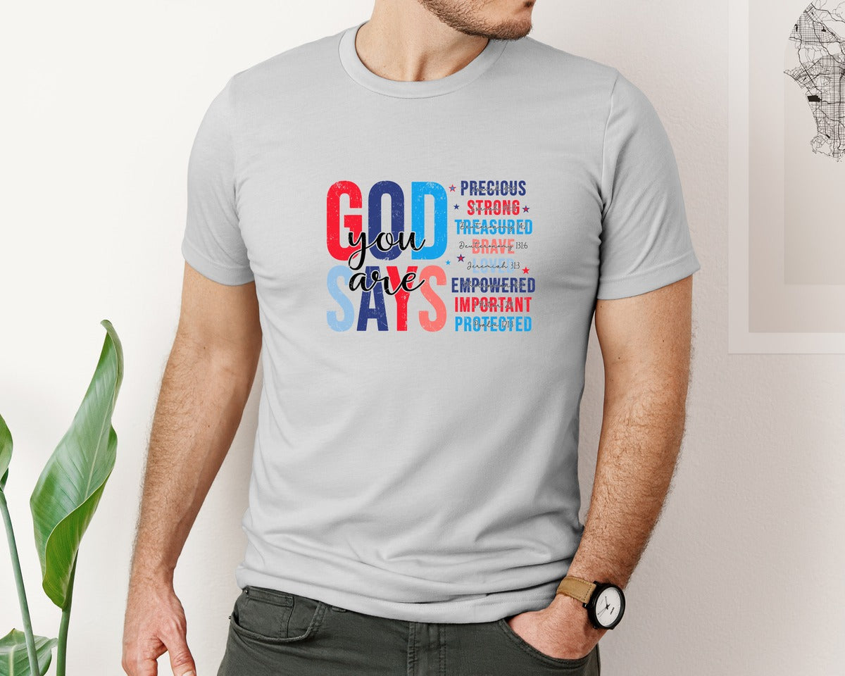 brand:Bella Canvas|color:Sports Grey / Athletic Heather|Christian 4Th Of July God Says Graphic T-Shirt