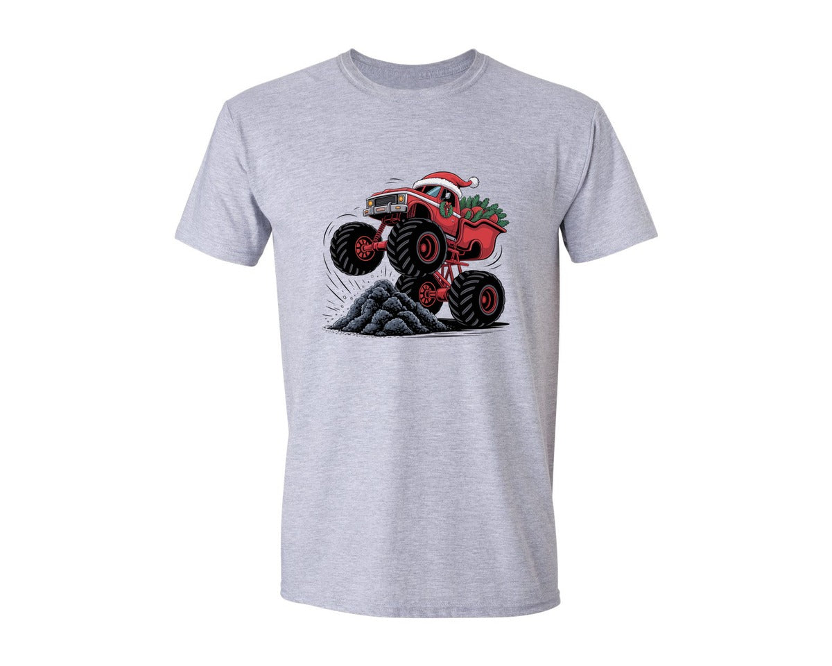 brand:Generic|color:Sports Grey / Athletic Heather|Santa Monster Truck Christmas Ride Graphic T-Shirt