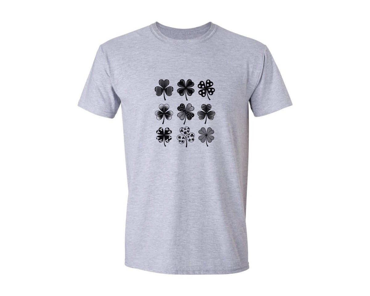brand:Generic|color:Sports Grey / Athletic Heather|St Patricks Four Leaf Shamrock Graphic T-Shirt