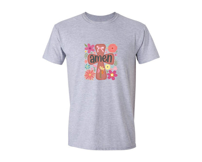 brand:Generic|color:Sports Grey / Athletic Heather|Boho Floral Amen Christian Graphic T-Shirt