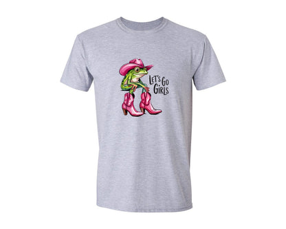 brand:Generic|color:Sports Grey / Athletic Heather|Lets Go Girls Frog Pink Cowboy Graphic T-Shirt
