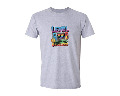 brand:Generic|color:Sports Grey / Athletic Heather|Level 100 Days Of School Gamer Graphic T-Shirt