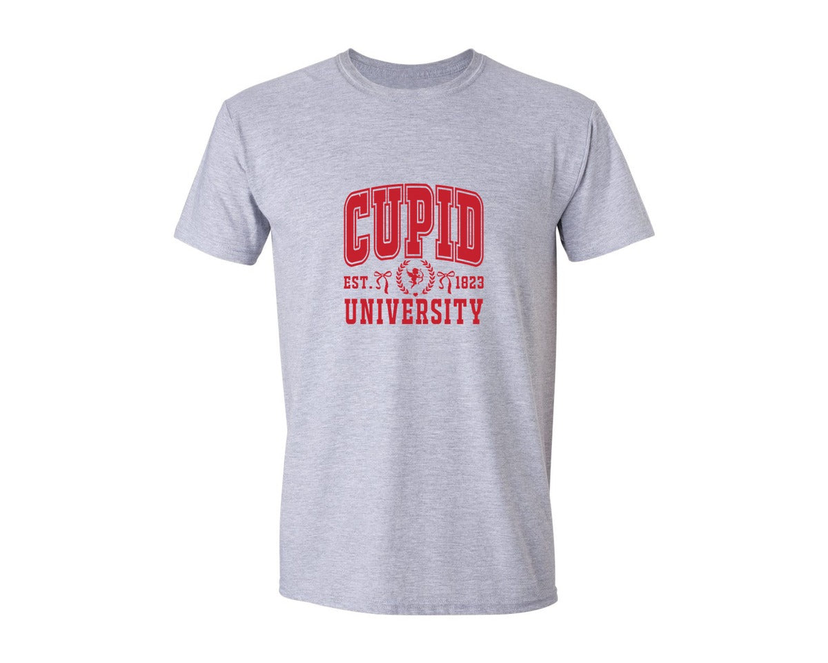brand:Generic|color:Sports Grey / Athletic Heather|Cupid University Pngvalentines Day Graphic T-Shirt
