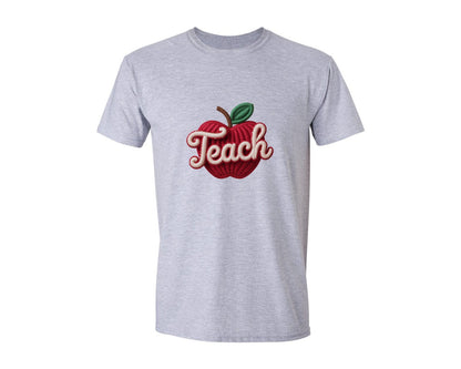 brand:Generic|color:Sports Grey / Athletic Heather|Crochet Valentine Teacher Apple Graphic T-Shirt
