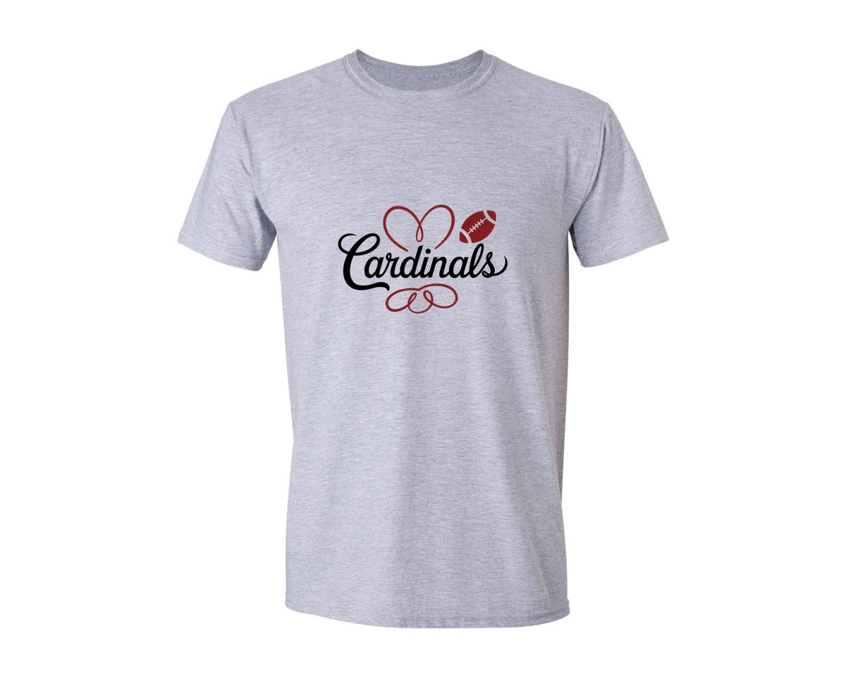 brand:Generic|color:Sports Grey / Athletic Heather|Cardinals Football Mascot Heart Graphic T-Shirt