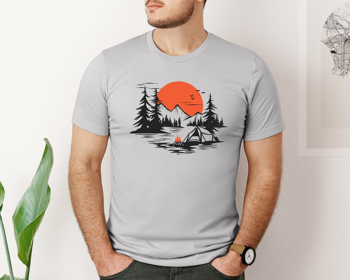 brand:Bella Canvas|color:Sports Grey / Athletic Heather|Sunset Camping Adventure T Shirt Design 9 Graphic T-Shirt
