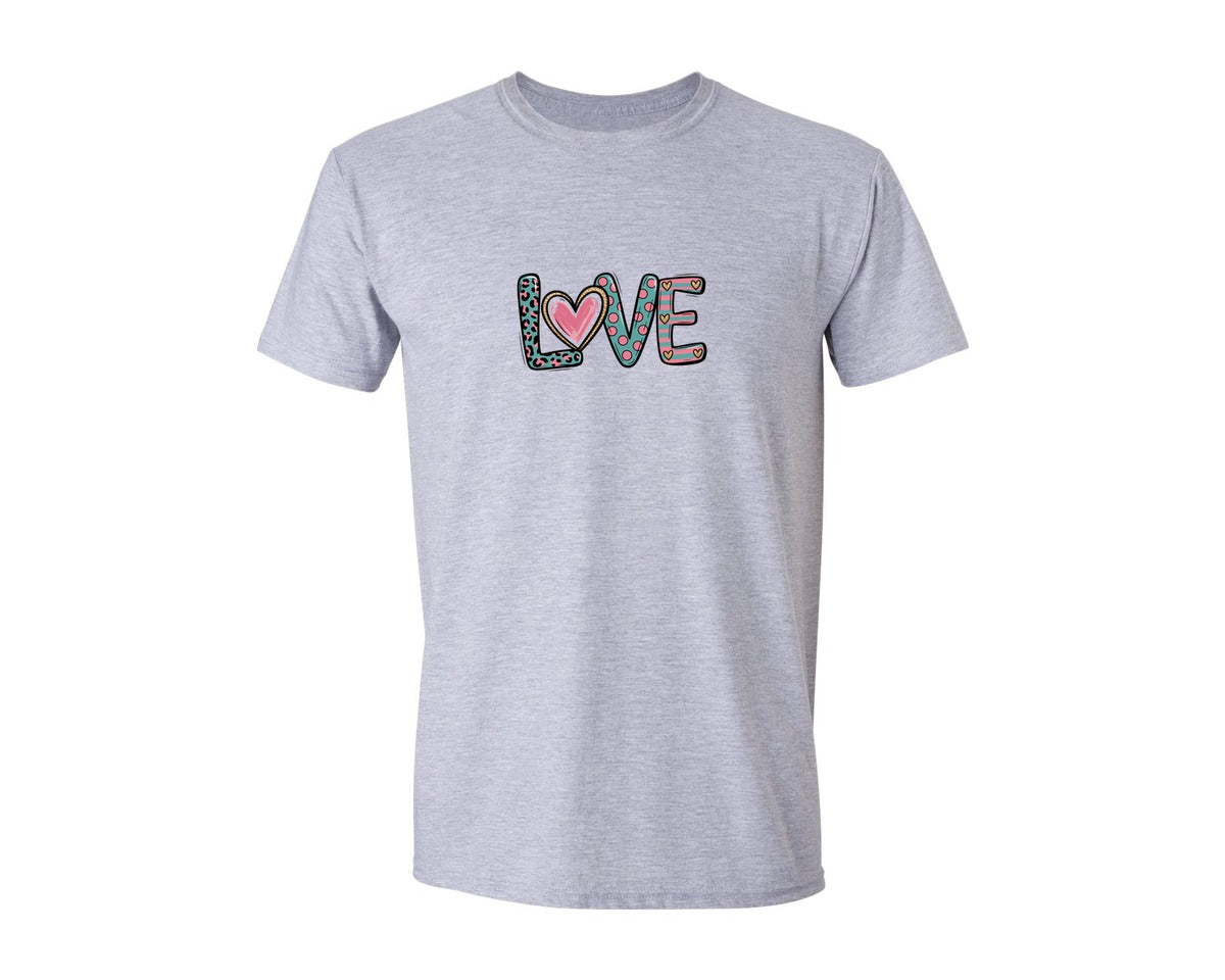 brand:Generic|color:Sports Grey / Athletic Heather|Love Valentines Day Leopard Stripes Graphic T-Shirt
