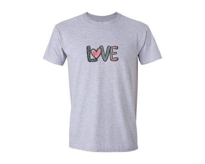 brand:Generic|color:Sports Grey / Athletic Heather|Love Valentines Day Leopard Stripes Graphic T-Shirt