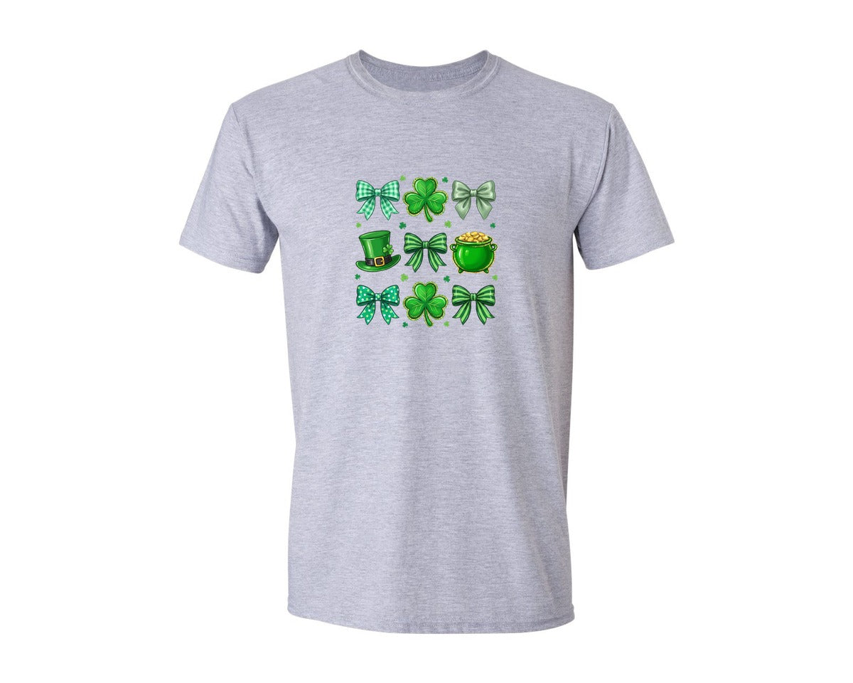 brand:Generic|color:Sports Grey / Athletic Heather|Shamrock Bows Leprechaun Hat Graphic T-Shirt