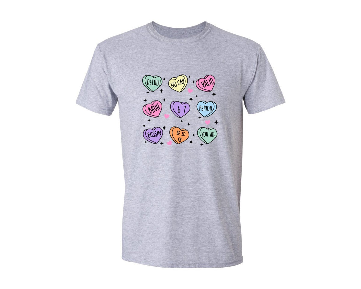 brand:Generic|color:Sports Grey / Athletic Heather|Gen Z Candy Hearts Graphic T-Shirt