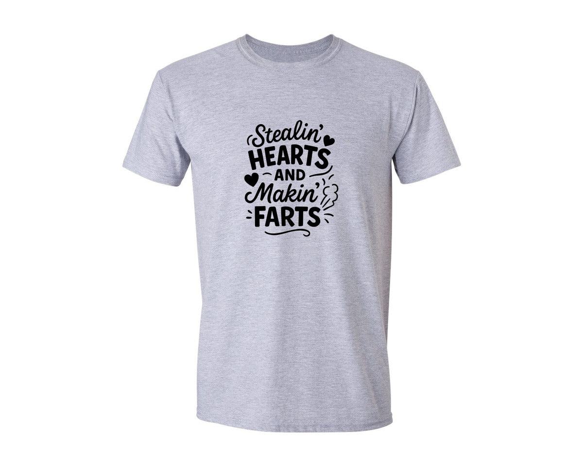 brand:Generic|color:Sports Grey / Athletic Heather|Stealing Hearts And Making Farts Graphic T-Shirt