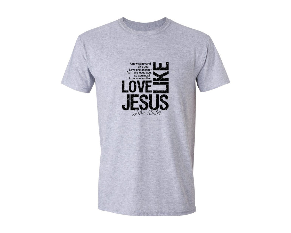 brand:Generic|color:Sports Grey / Athletic Heather|Love Like Jesus Floral Graphic T-Shirt