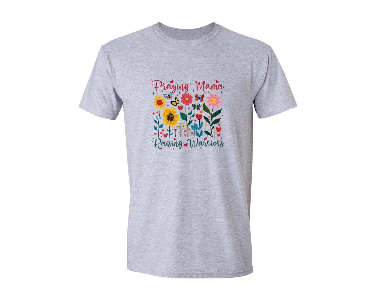 brand:Generic|color:Sports Grey / Athletic Heather|Praying Mama Raising Warriors Boho Graphic T-Shirt