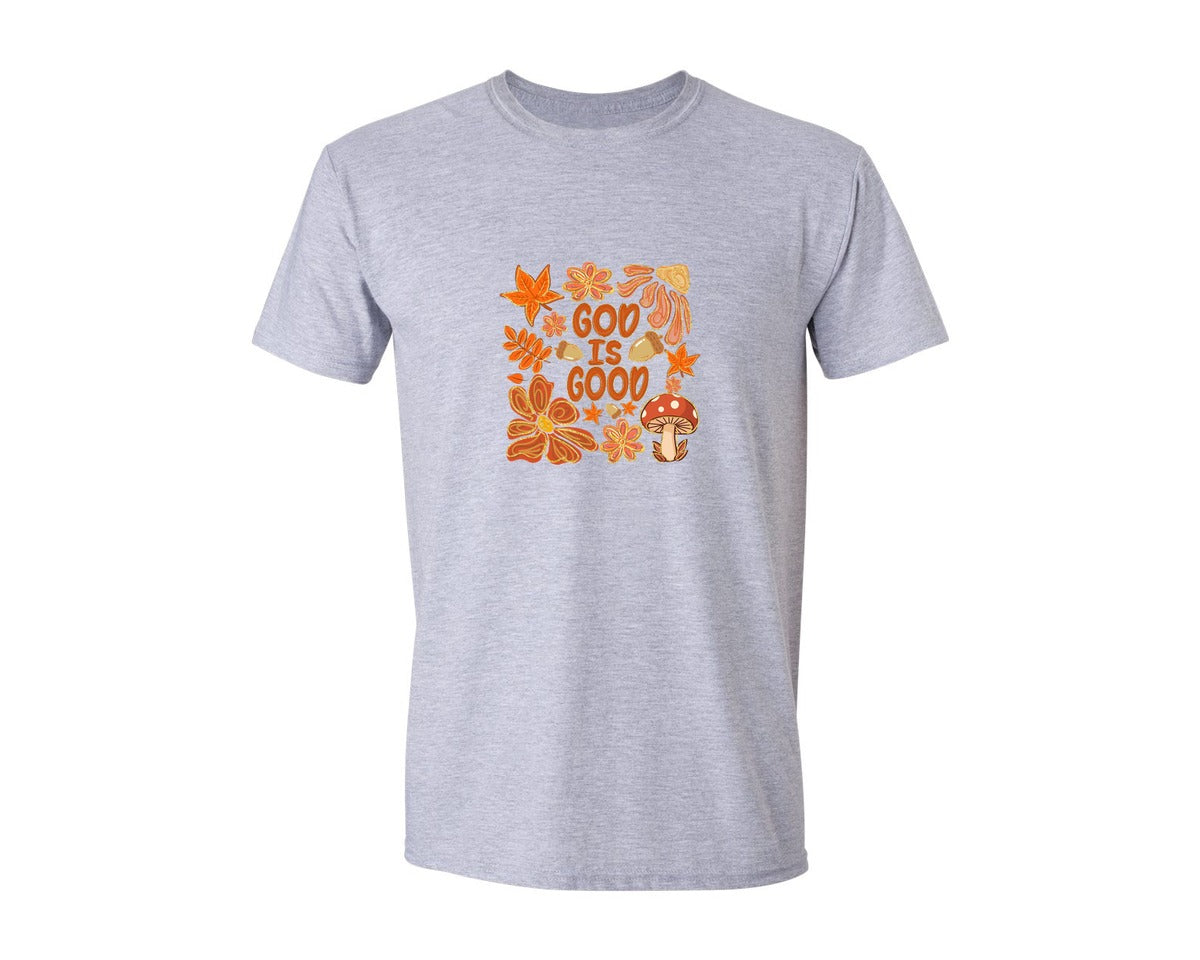 brand:Generic|color:Sports Grey / Athletic Heather|Boho Fall Christian God Is Good Graphic T-Shirt
