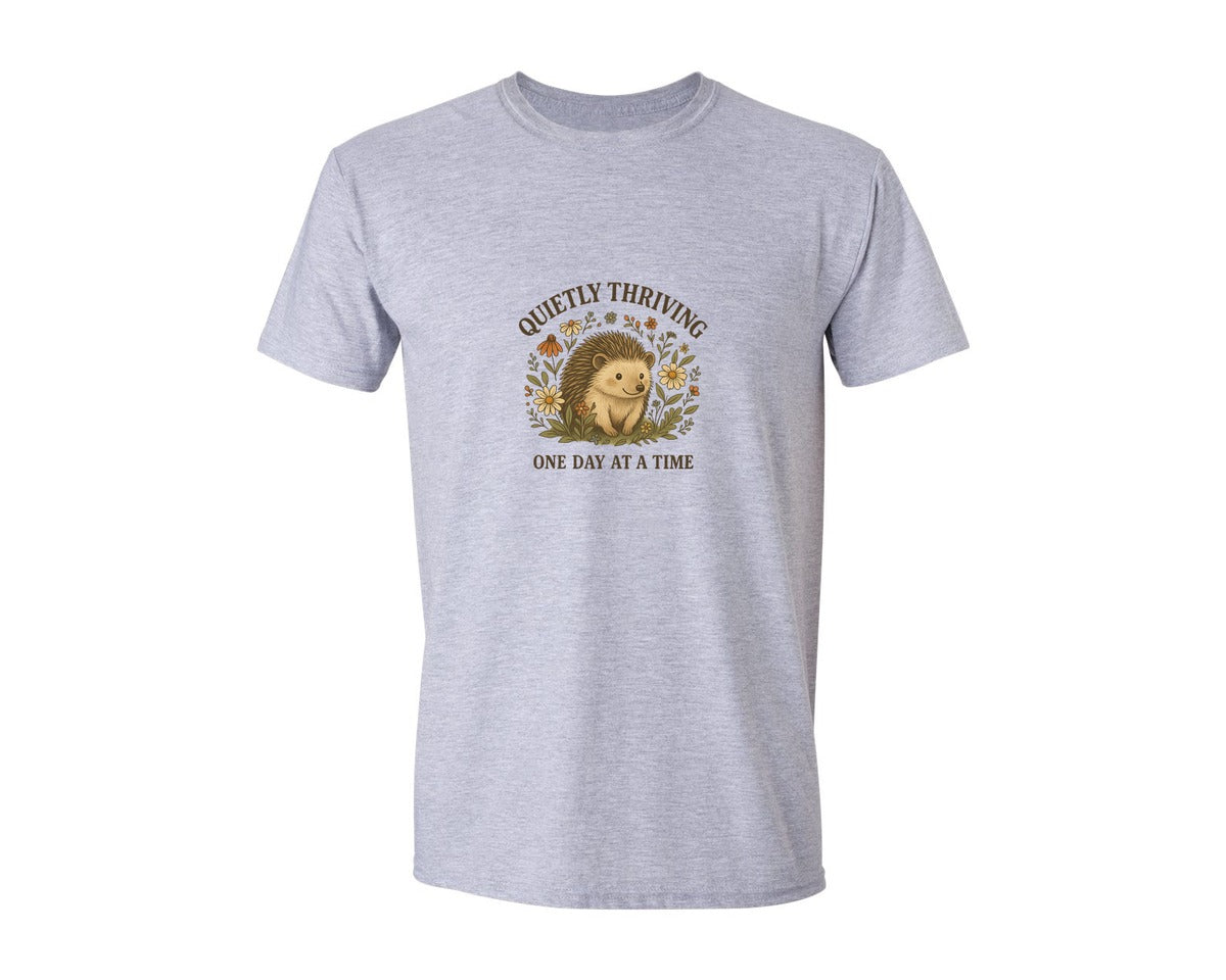brand:Generic|color:Sports Grey / Athletic Heather|Hedgehog Quote Quietly Thriving Graphic T-Shirt