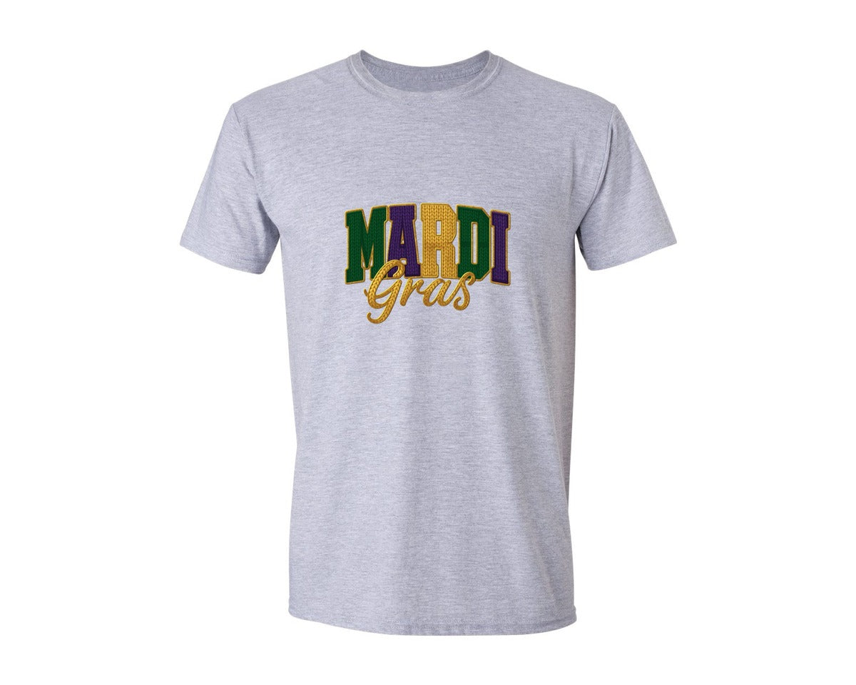 brand:Generic|color:Sports Grey / Athletic Heather|Embroidery Mardi Gras Louisiana Graphic T-Shirt