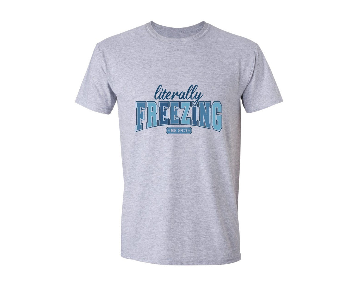 brand:Generic|color:Sports Grey / Athletic Heather|Literally Freezing Christmas Winter Graphic T-Shirt