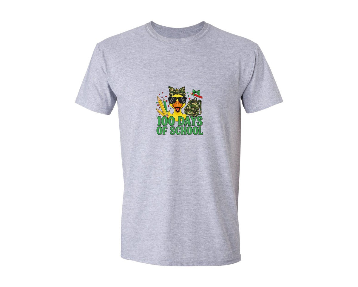 brand:Generic|color:Sports Grey / Athletic Heather|100 Days Of School Duck Graphic T-Shirt
