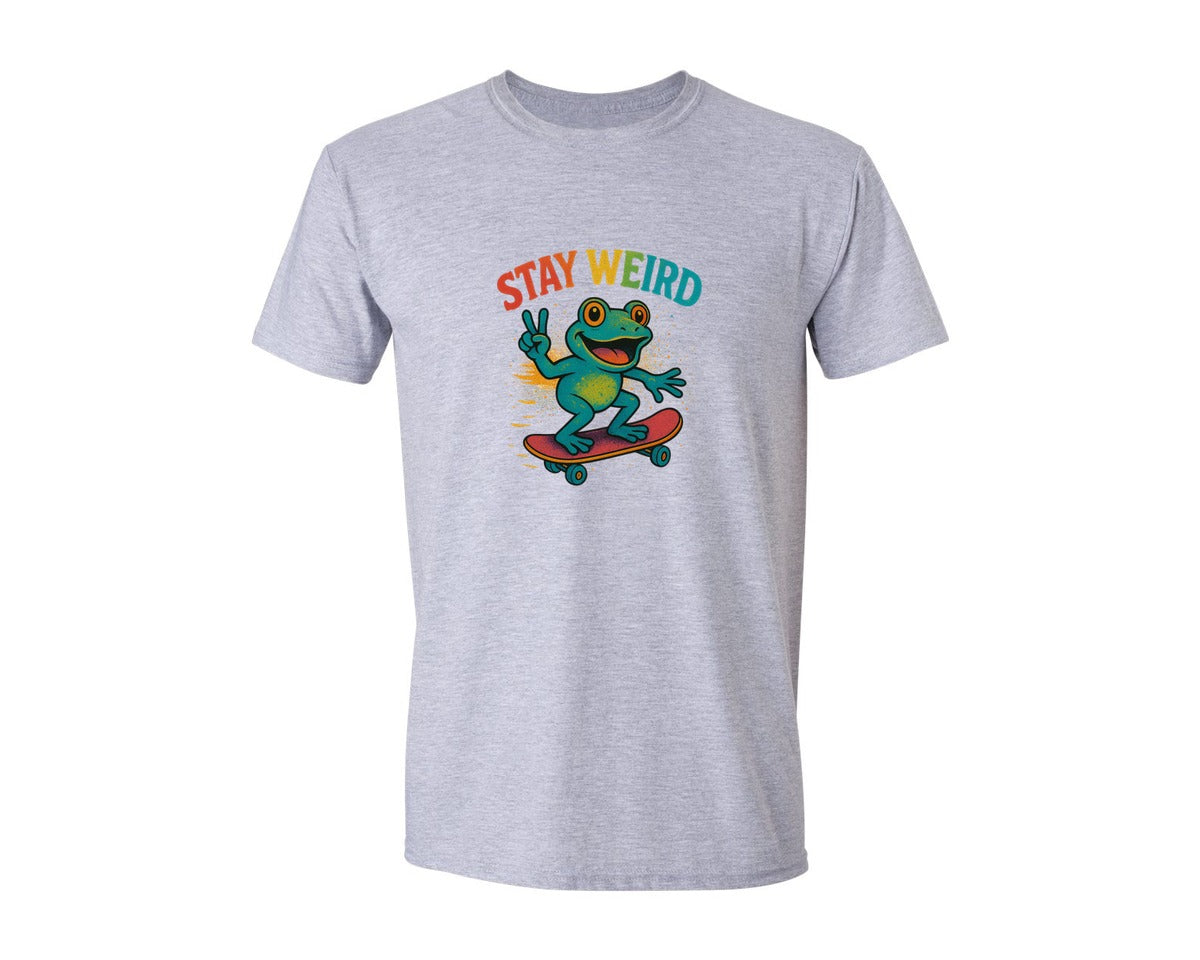 brand:Generic|color:Sports Grey / Athletic Heather|Stay Weird Skater Frog Design Graphic T-Shirt