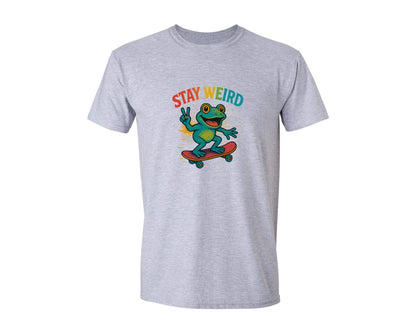 brand:Generic|color:Sports Grey / Athletic Heather|Stay Weird Skater Frog Design Graphic T-Shirt