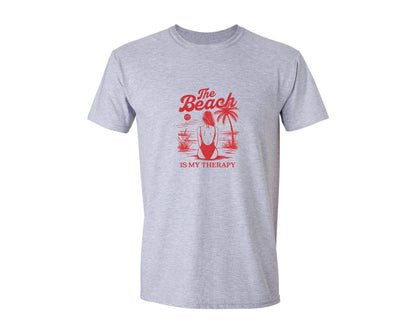 brand:Generic|color:Sports Grey / Athletic Heather|Retro Summer The Beach Is My Therapy Graphic T-Shirt