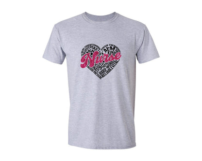 brand:Generic|color:Sports Grey / Athletic Heather|Nurse Heart Word Art Nurse Life Graphic T-Shirt