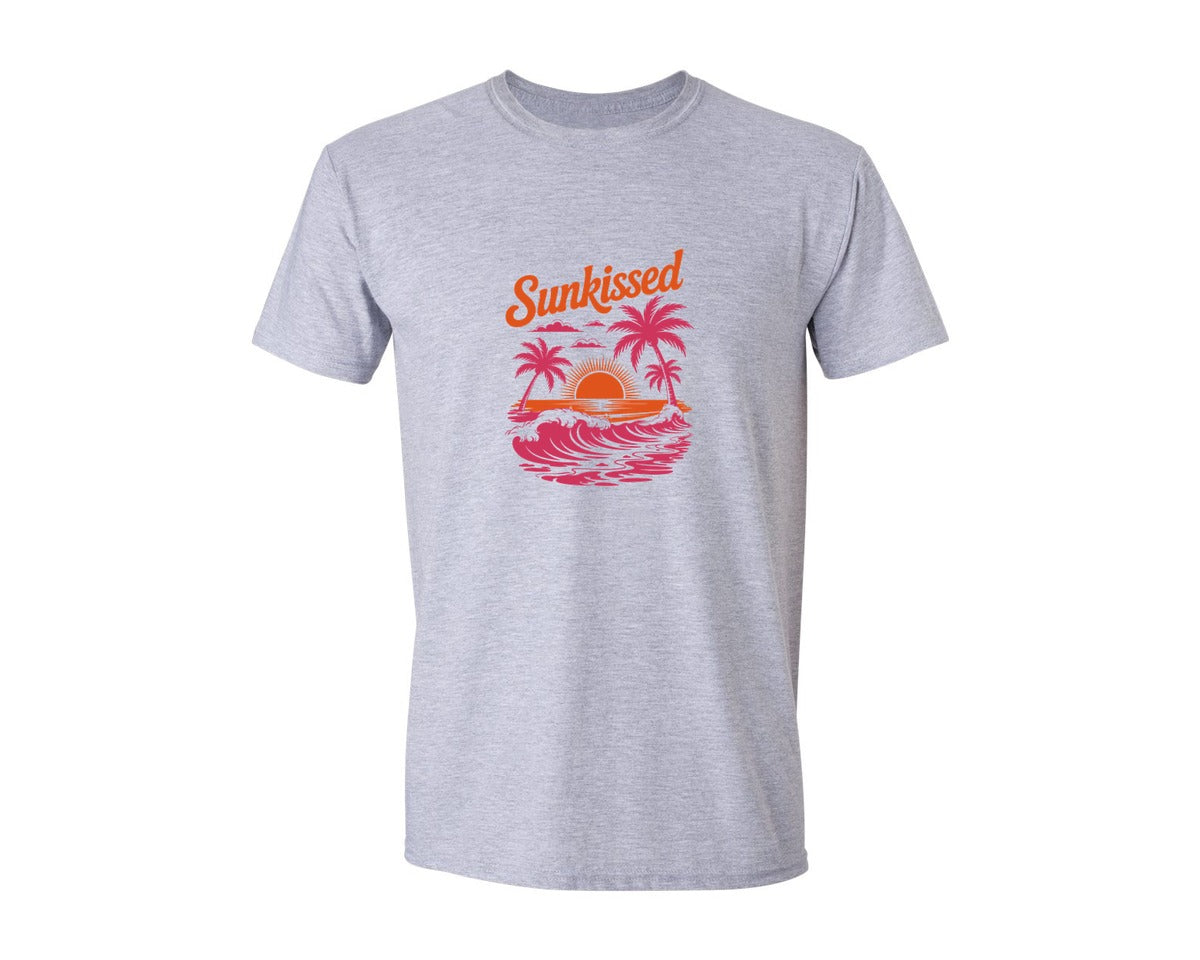 brand:Generic|color:Sports Grey / Athletic Heather|Summer Sunkissed Retro Beach Sunset Graphic T-Shirt