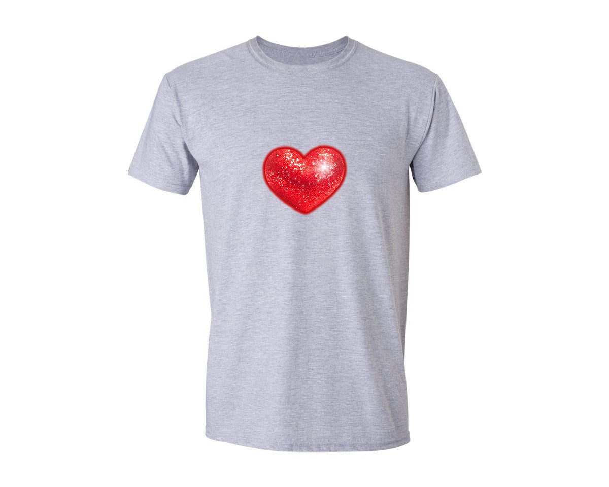 brand:Generic|color:Sports Grey / Athletic Heather|Glitter Red Heart Graphic T-Shirt