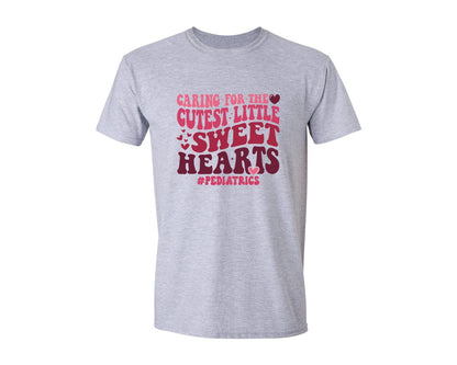 brand:Generic|color:Sports Grey / Athletic Heather|Pediatric Nurse Valentine Retro Graphic T-Shirt