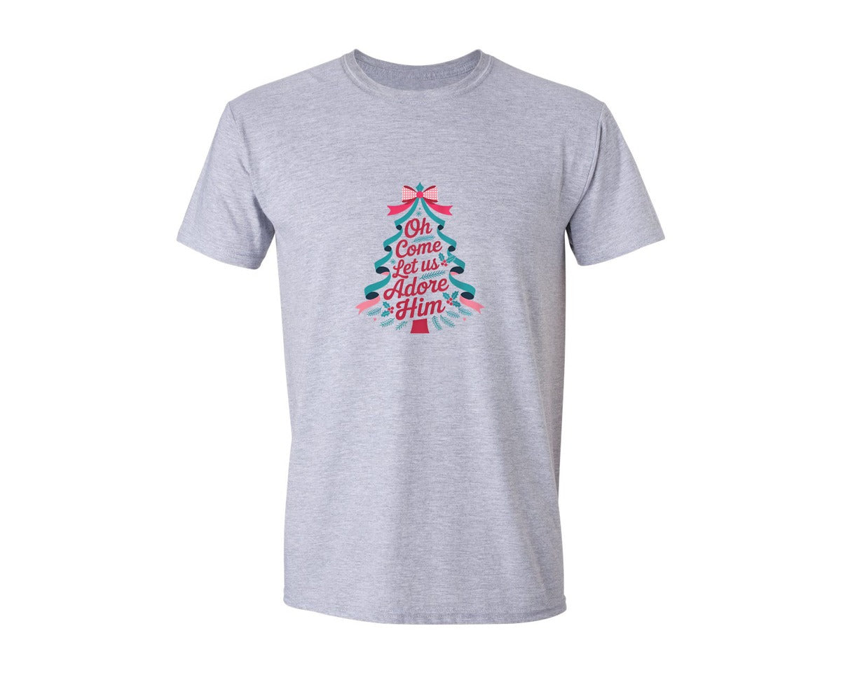 brand:Generic|color:Sports Grey / Athletic Heather|Preppy Lace Oh Come Let Us Adore Him 4 Graphic T-Shirt