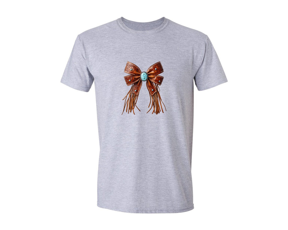 brand:Generic|color:Sports Grey / Athletic Heather|Western Bow Vintage Cowgirl Coquette Graphic T-Shirt