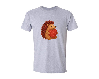 brand:Generic|color:Sports Grey / Athletic Heather|Crochet Hedgehog Cute Valentine Graphic T-Shirt