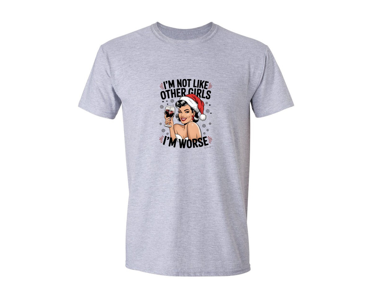 brand:Generic|color:Sports Grey / Athletic Heather|Funny Girl Christmas Design Graphic T-Shirt