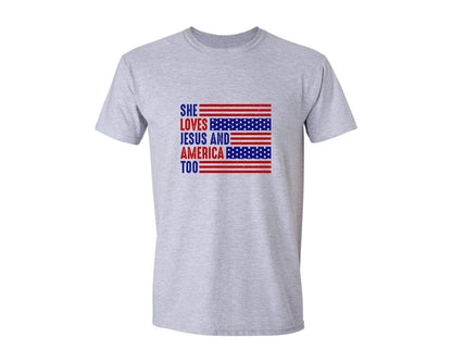 brand:Generic|color:Sports Grey / Athletic Heather|She Loves Jesus And America Too 33 Graphic T-Shirt