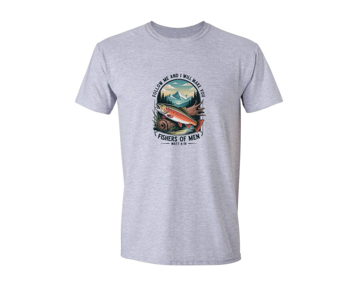 brand:Generic|color:Sports Grey / Athletic Heather|Fishers Of Men Bible Verse Art Graphic T-Shirt