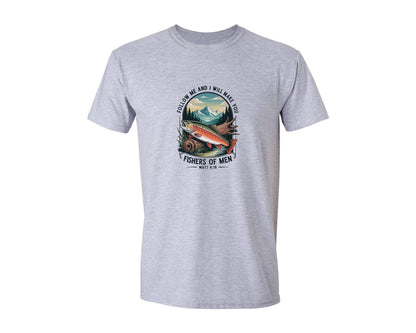 brand:Generic|color:Sports Grey / Athletic Heather|Fishers Of Men Bible Verse Art Graphic T-Shirt