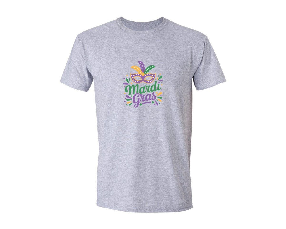 brand:Generic|color:Sports Grey / Athletic Heather|Mardi Gras Mask Typography Carnival Graphic T-Shirt