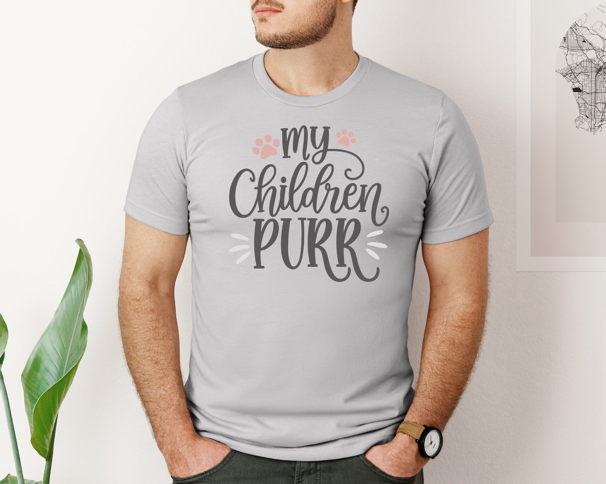 brand:Bella Canvas|color:Sports Grey / Athletic Heather|My Children Purr Cute Cat Quote Graphic T-Shirt