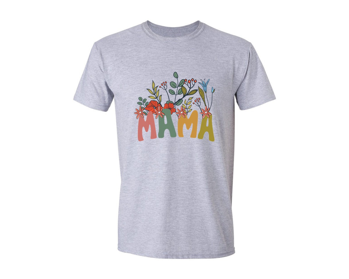 brand:Generic|color:Sports Grey / Athletic Heather|Mama Shirt Wildflowers Mama Shirt Graphic T-Shirt