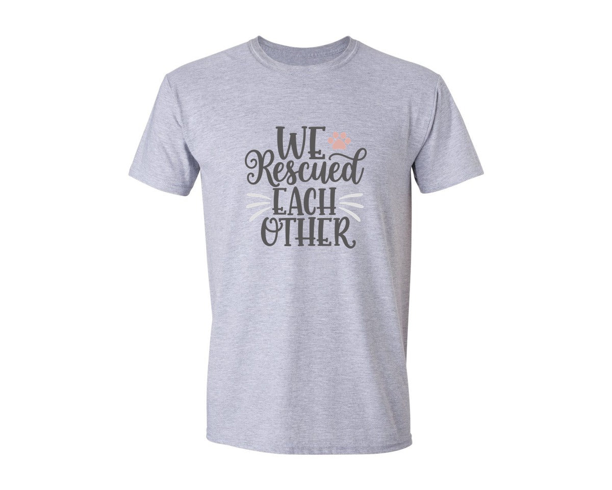 brand:Generic|color:Sports Grey / Athletic Heather|We Rescued Each Other Cute Cat Quote Graphic T-Shirt