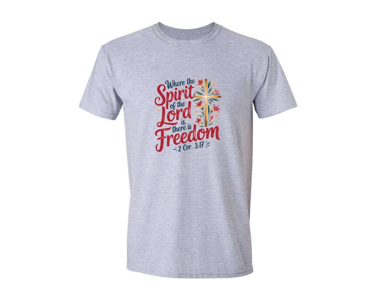 brand:Generic|color:Sports Grey / Athletic Heather|Where The Spirit Of The Lord Is Graphic T-Shirt