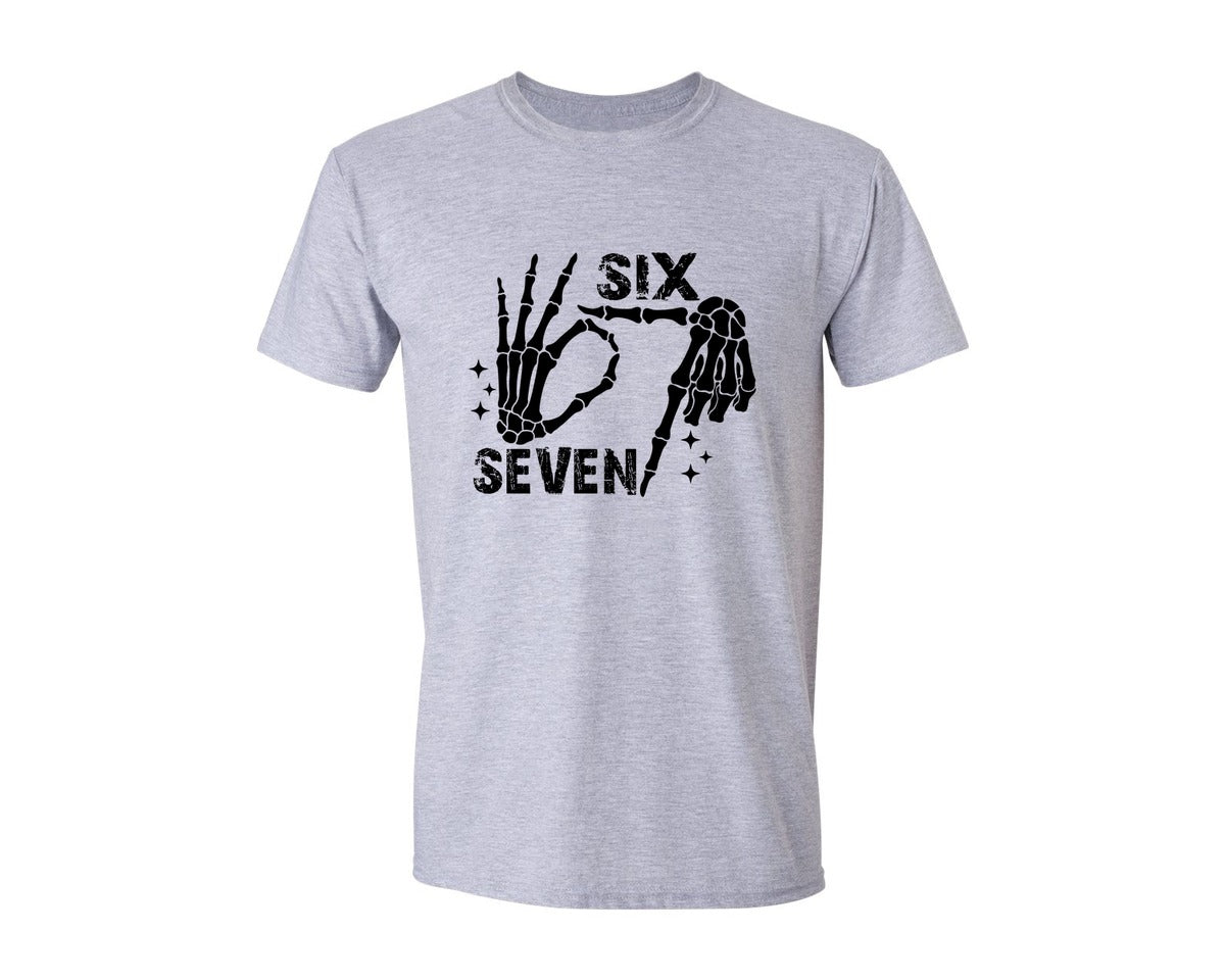 brand:Generic|color:Sports Grey / Athletic Heather|Six Seven 6 7 Meme Skeleton Hands Graphic T-Shirt