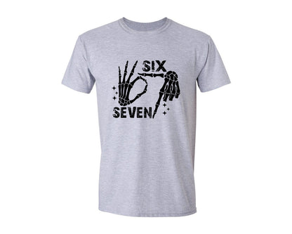 brand:Generic|color:Sports Grey / Athletic Heather|Six Seven 6 7 Meme Skeleton Hands Graphic T-Shirt
